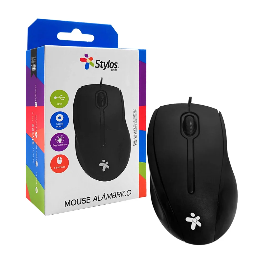 Mouse / ratón alámbrico stylos con dos botones, forma ergonómica a la mano, y conector usb / stpmoa7b
