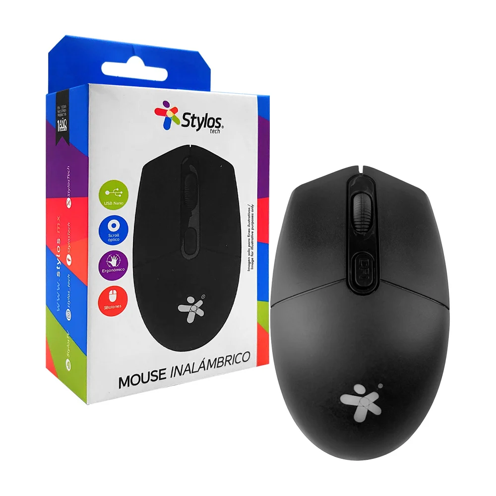 Mouse / ratón inalámbrico stylos ergonómico, con 3 botones, controlador de dpi y scroll óptico / stpmoi6b