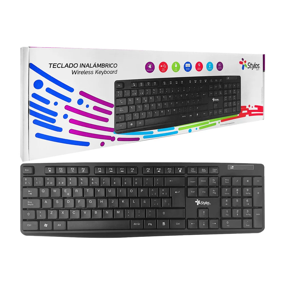 Teclado stylos ergonómico con 105 teclas, en español, conector por usb, y función multimedia / stptec4b