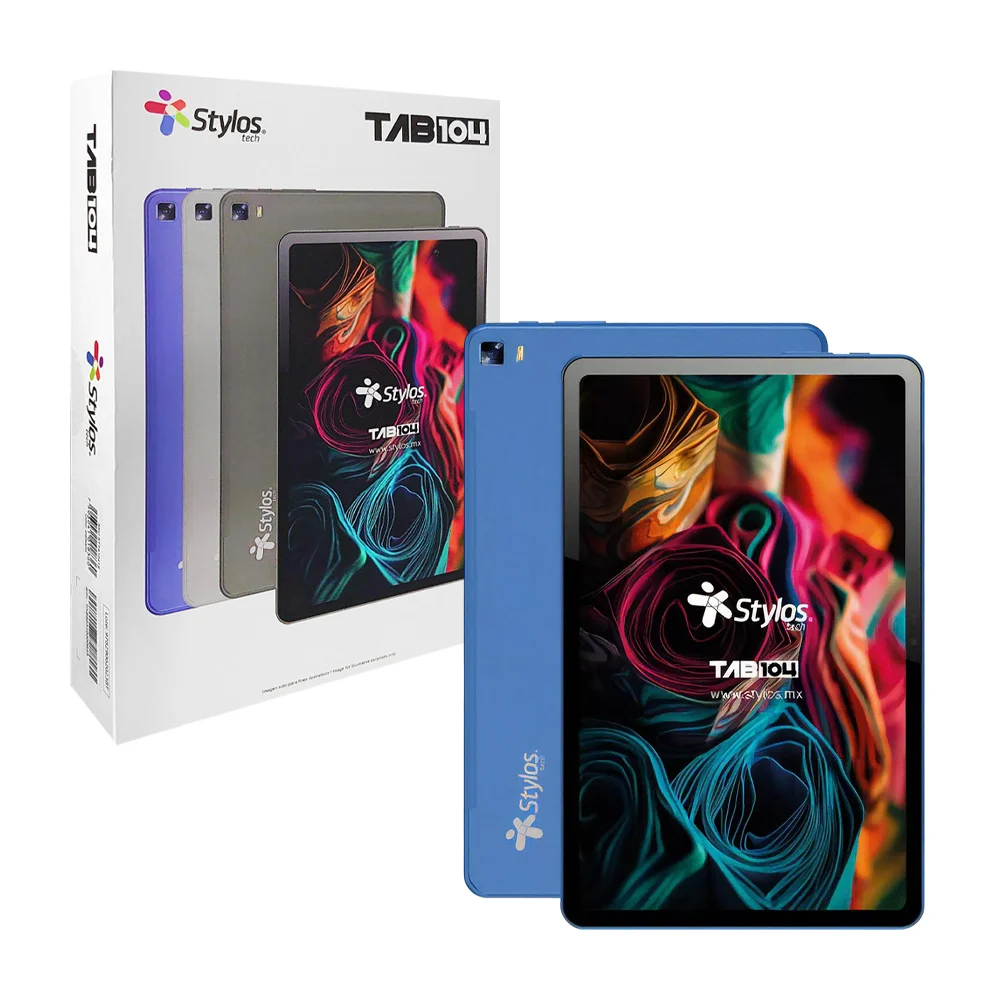 Tablet digital stylos tab104 de 10.4 pulgadas, 4gb de ram, 128gb de almacenamiento, android 13, cámara frontal 5mp - trasera 13mp, capacidad de 7000mah, color azul y funda tpu / stta1041a