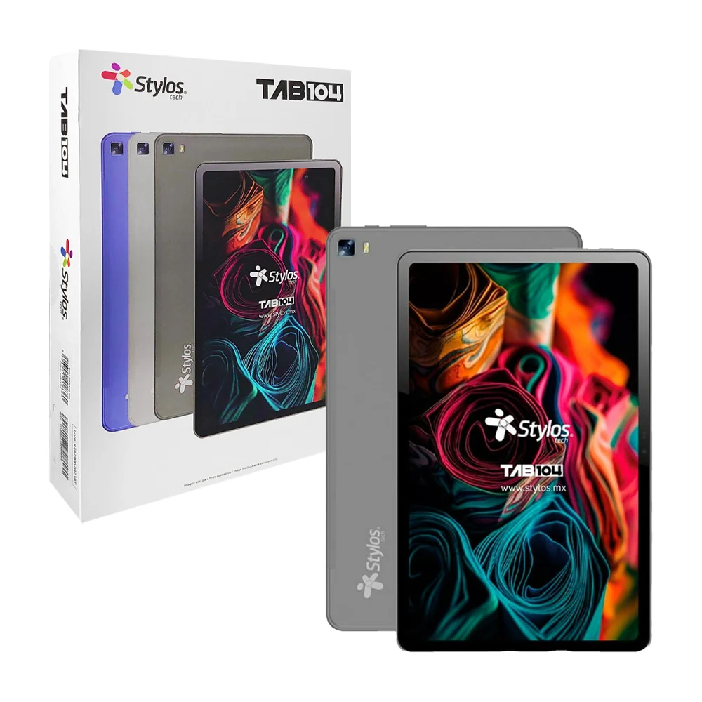 Tablet digital stylos tab104 de 10.4 pulgadas, 4gb de ram, 128gb de almacenamiento, android 13, cámara frontal 5mp - trasera 13mp, capacidad de 7000mah, color plata y funda tpu / stta1041s