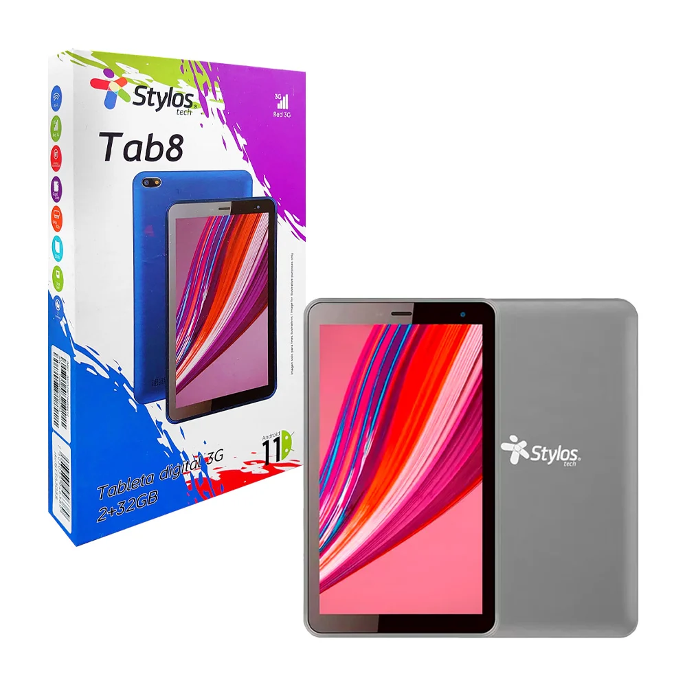Tableta digital stylos tab8 de 7 pulgadas, 2gb de ram, 32gb de almacenamiento, android 11, 2 cámaras, bluetooth - wifi, red 3g y en color plata / stta3g5s