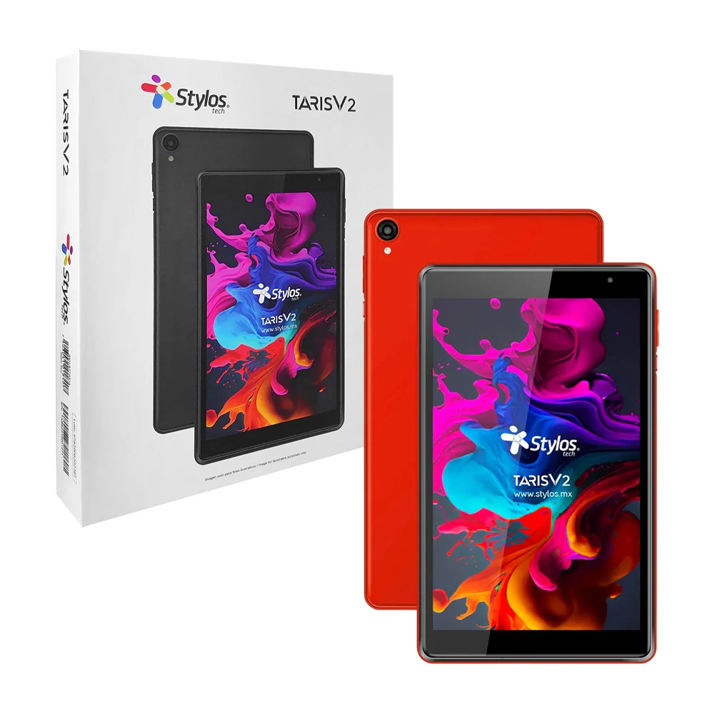 Tableta digital stylos taris v2 de 8 pulgadas, 2gb de ram, 32gb de almacenamiento, android 11, cámara frontal 0.3mp - trasera 2mp, capacidad de 4000mah, color roja y funda tpu / stta81r