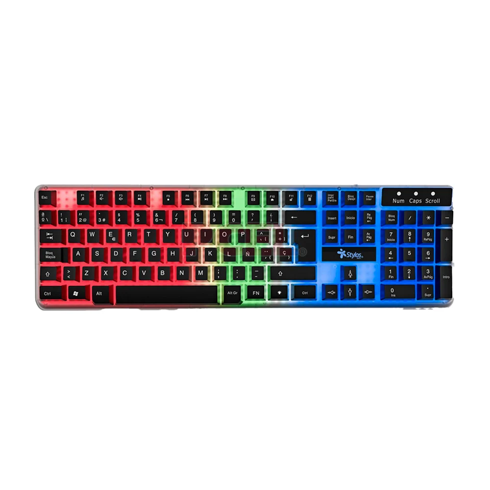 Teclado ergonómico alámbrico de 105 teclas con luces led rgb / stylos tech