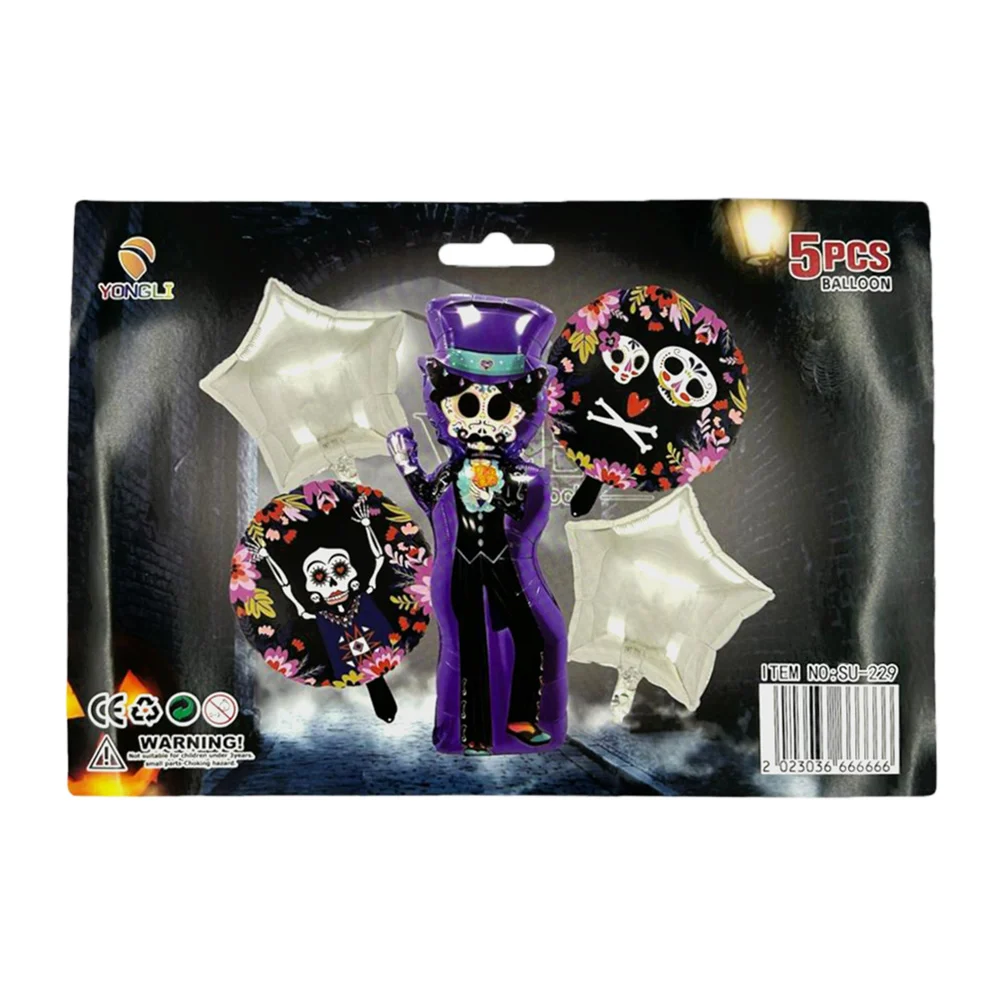 Set 5 globos con temática de halloween o día de muertos, variedad de diseños / su-233 / su-225