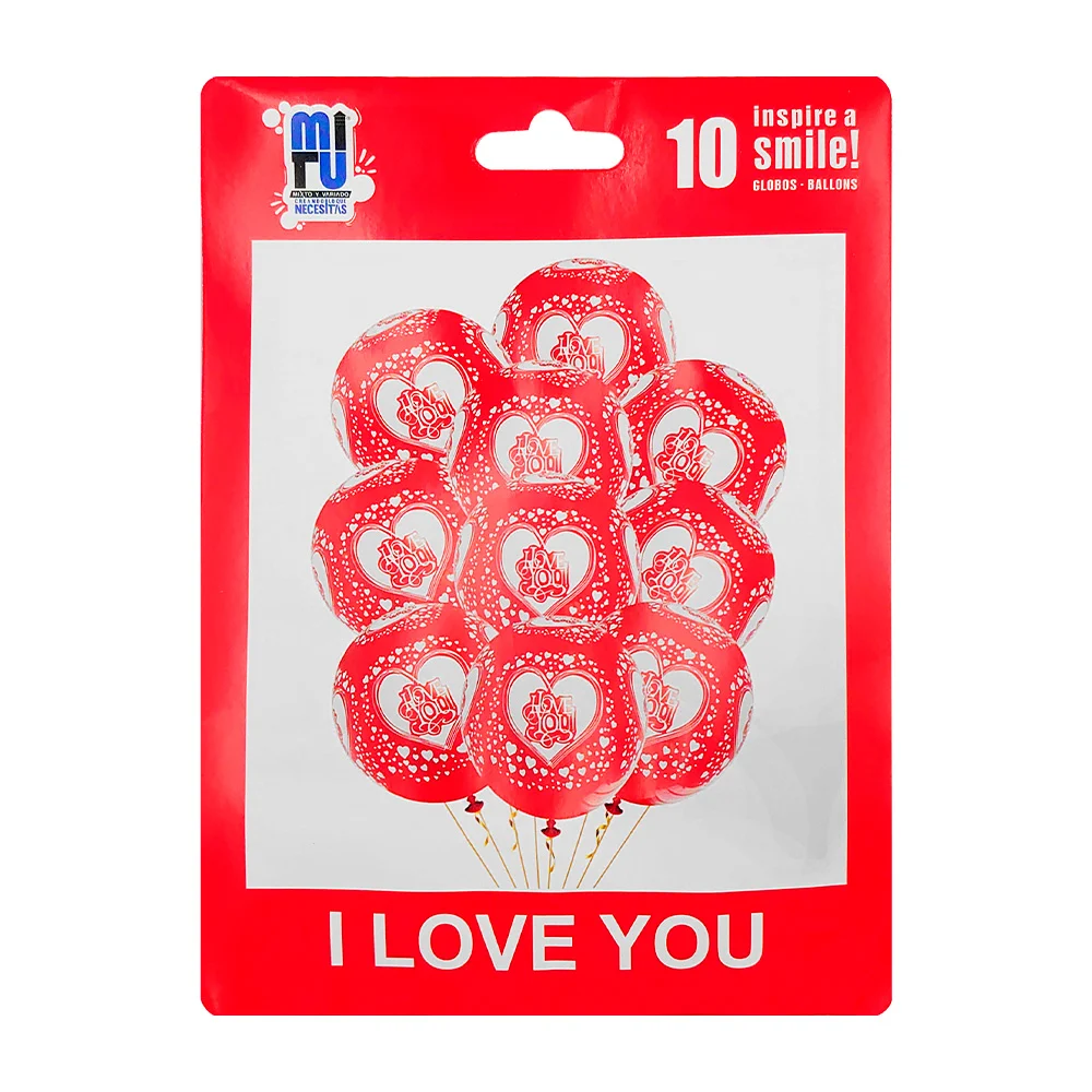 Paquete con 10 globos de látex con frase i love you para san valentín / sv014