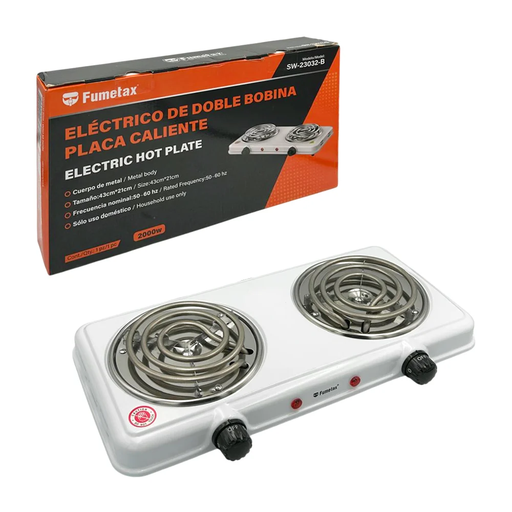 Parrilla eléctrica fumetax de doble placa con acabado metálico / sw-23032-b