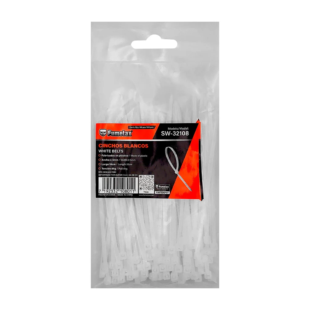 Cinchos blancos fumetax de 10cm x 2.5mm plásticos / sw-32108