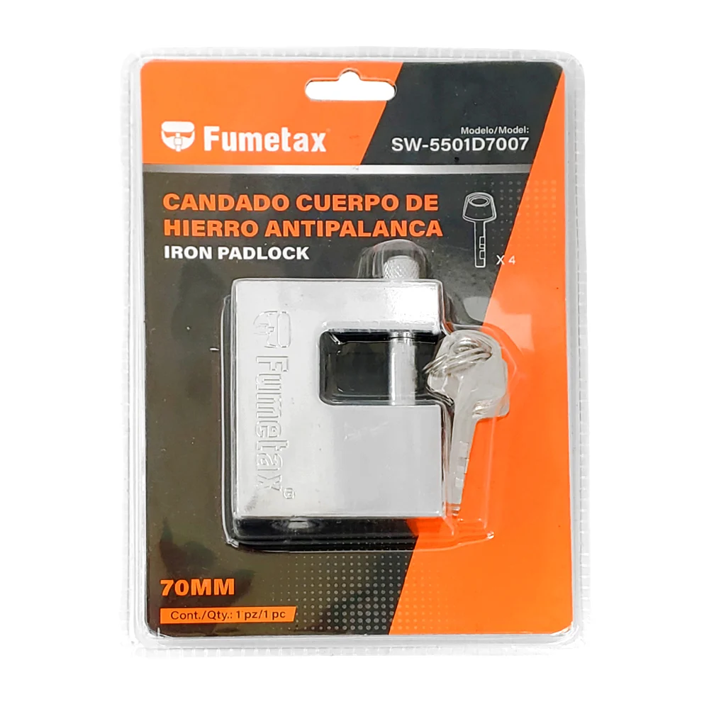 Candado de cuerpo de hierro antipalanca fumetax de 70mm + juego de 4 llaves / sw-5501d7007