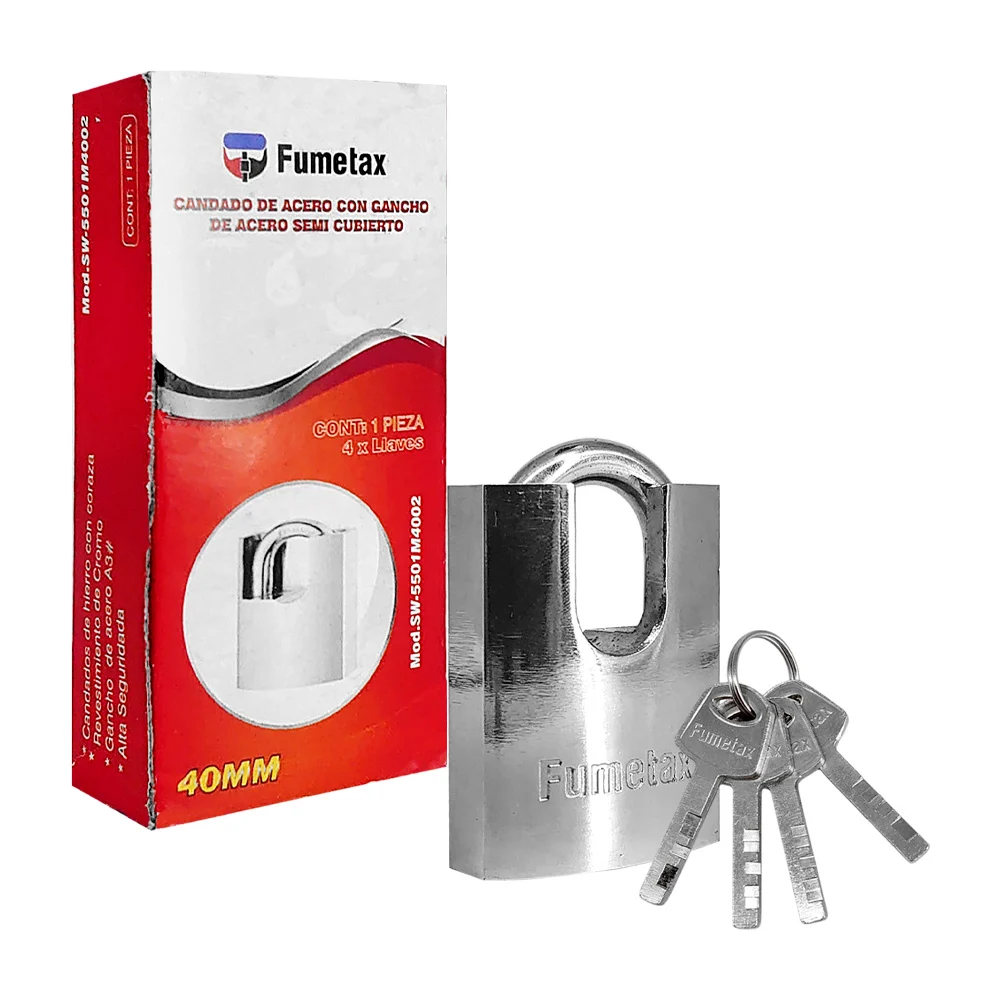 Candado fumetax de acero con gancho semi cubierto, 40mm + juego de 4 llaves / sw-5501m4002