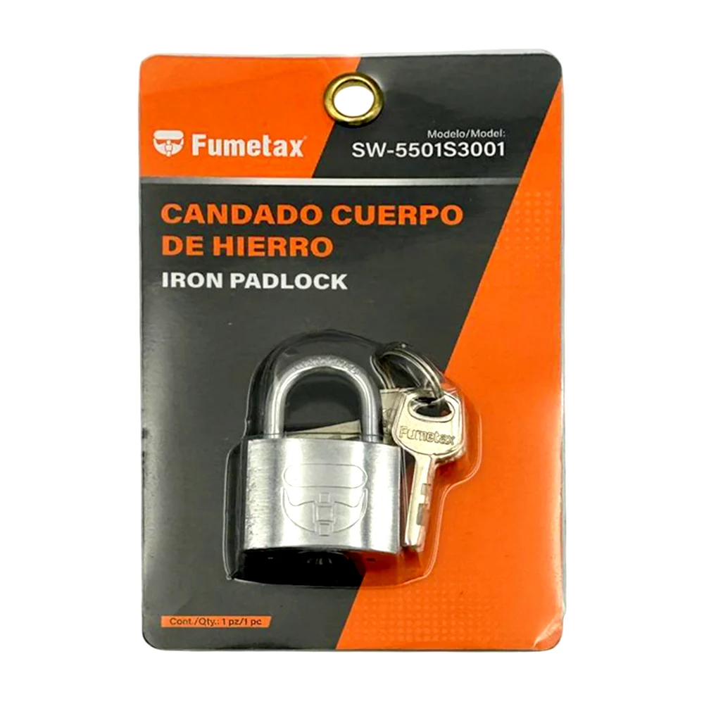 Candado pequeño fumetax de hierro 3x4.5cm con acabado cromado y juego 4 llaves / sw-5501s3001