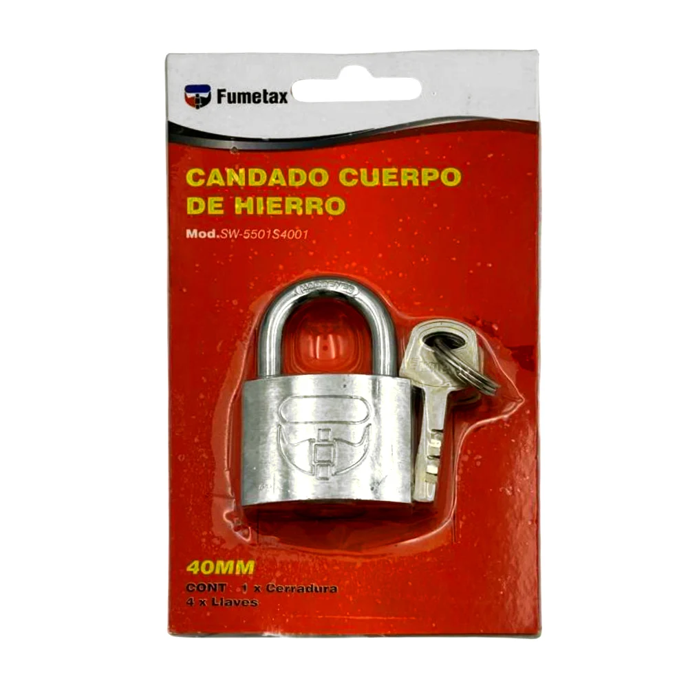 Candado mediano fumetax 40mm de hierro + juego 4 llaves / sw-5501s4001