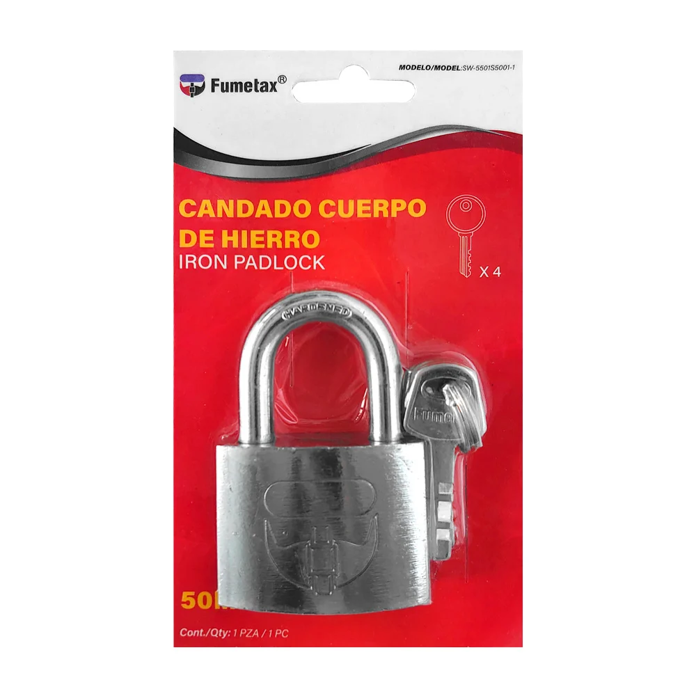 Candado fumetax 50mm de hierro con juego 4 llaves / sw-5501s5001-1