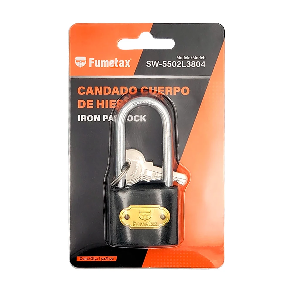 Candado fumetax con cuerpo de hierro y gancho largo, 8cm + juego de 3 llaves / sw-5502l3804