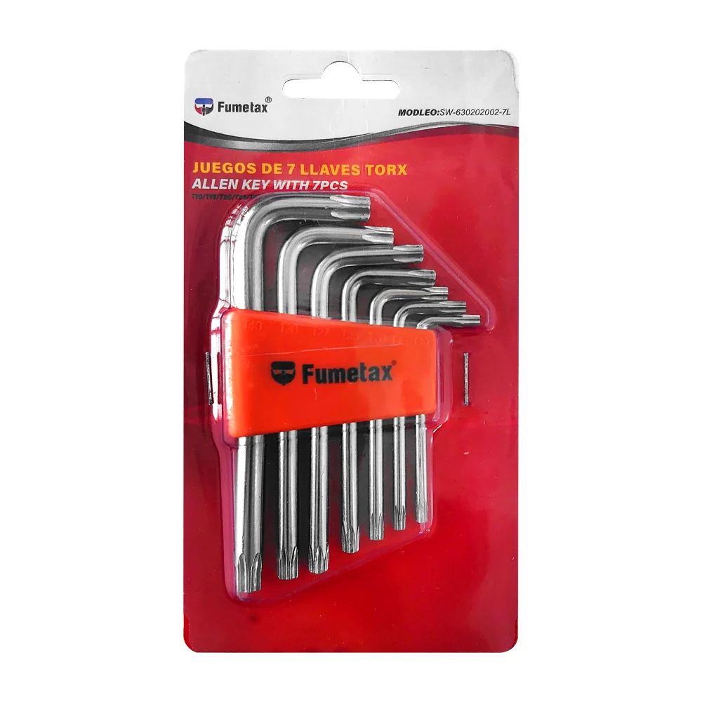 Juego con 7 llaves allen torx metálicas de diferentes medidas con punta en forma de estrella / fumetax / sw-630202002-7l
