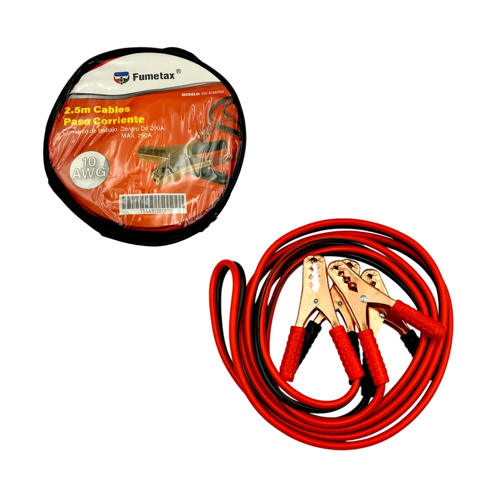 Cables pasa corriente fumetax de calibre 10awg y corriente 200a para autos, 2.5m / sw-81380101