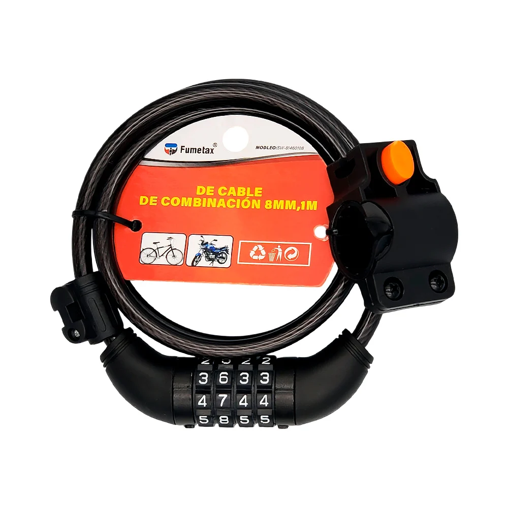 Candado fumetax de combinación 4 dígitos para bicicleta o moto, 8mm x 1m / sw-81460408
