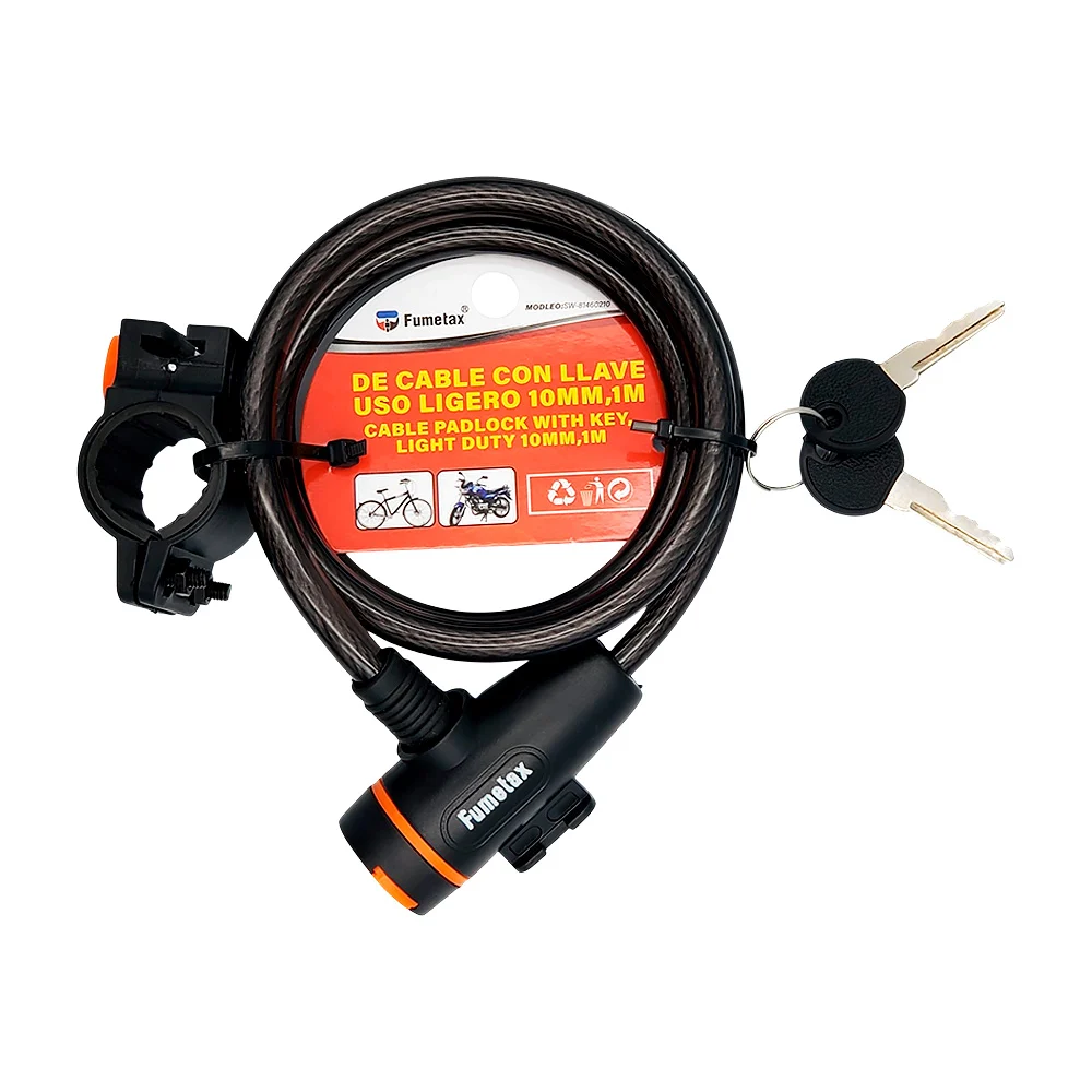 Candado fumetax con cable 10mm de ancho y 1 metro de largo para bicicleta + juego de 2 llaves / sw-81460210