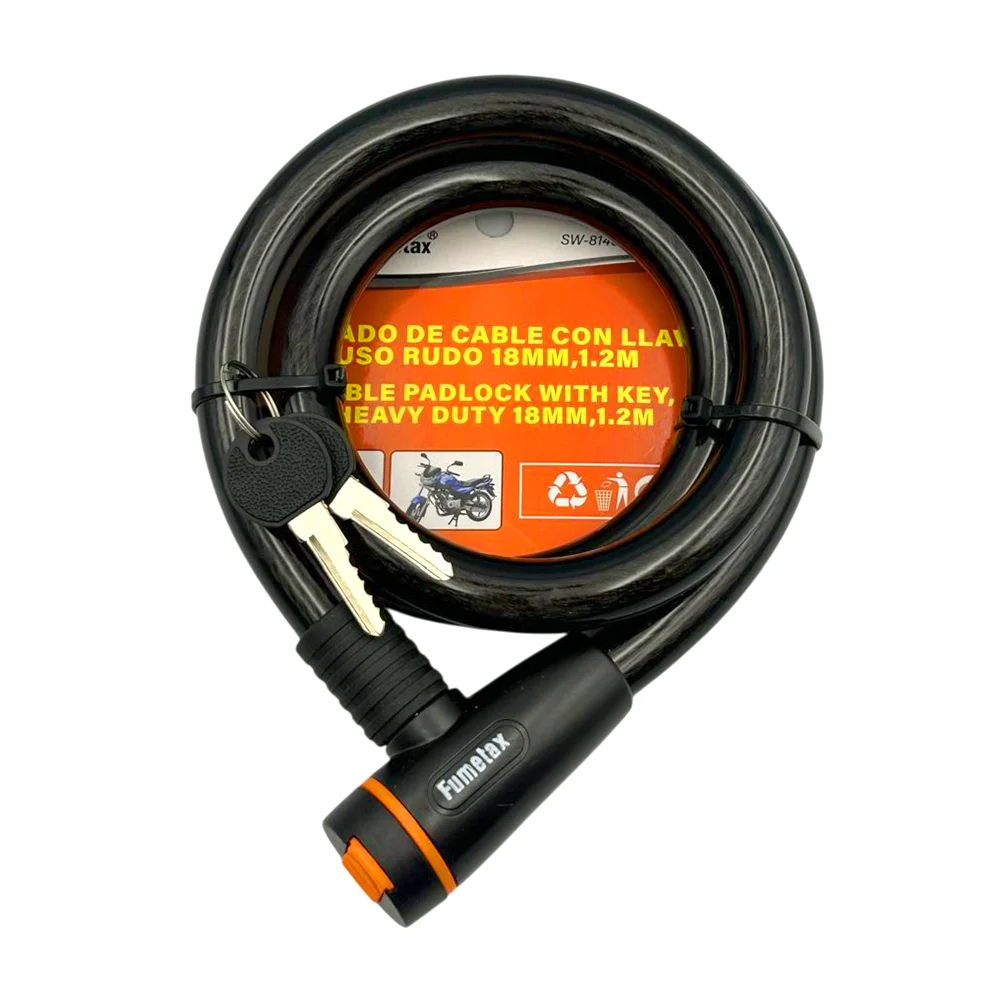 Candado fumetax con cable 18mm de ancho y 1.2 metros de largo para bicicleta + juego 2 llaves / sw-81460318