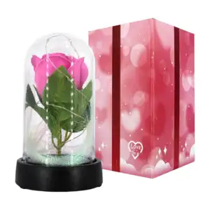 Lámpara decorativa chica de cristal con rosa encapsulada y malla torn…