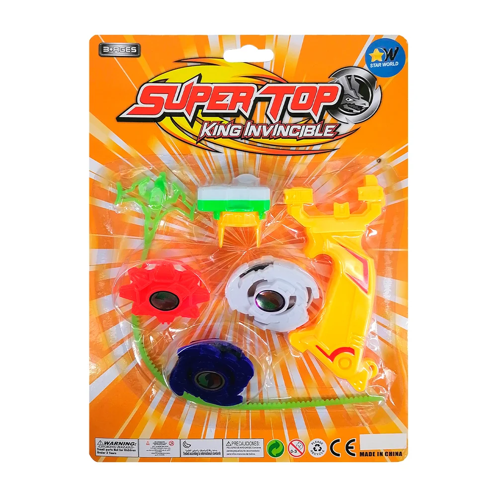 Juego con 3 trompos de batalla y mango lanzador, variedad de colores / super top / sw2724