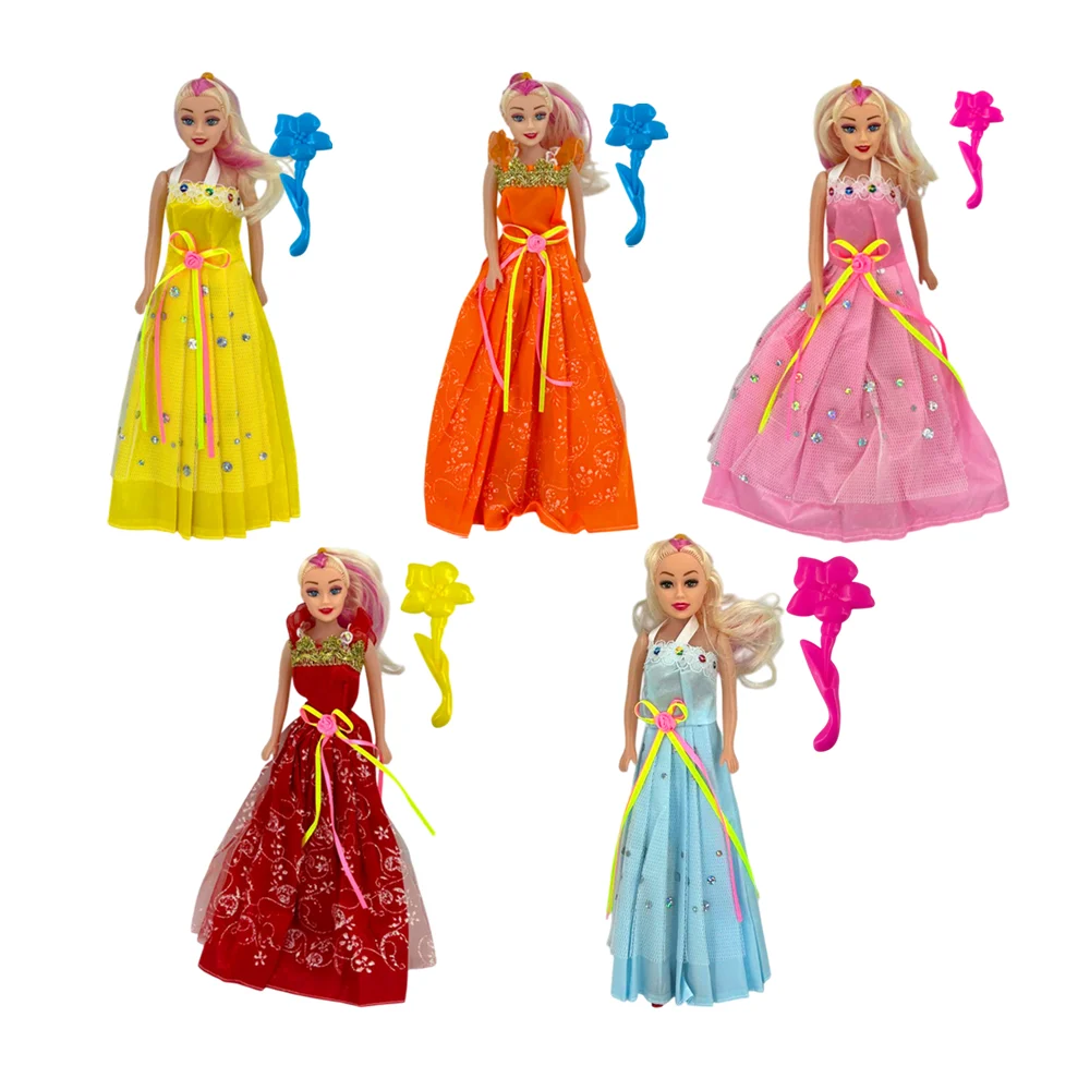 Muñeca juguete con vestido largo de tul con lentejuelas o diamantina y cepillo peine en forma de flor, variedad de colores / sw314