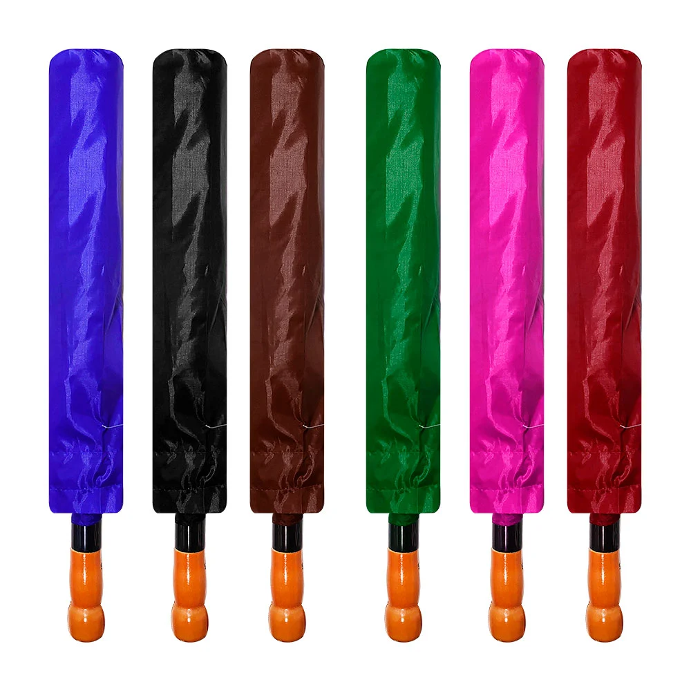 1pza Paraguas plegable, con funda, liso, con asa agarradera y mango de estilo madera, variedad de colores / sx206 / paraguas