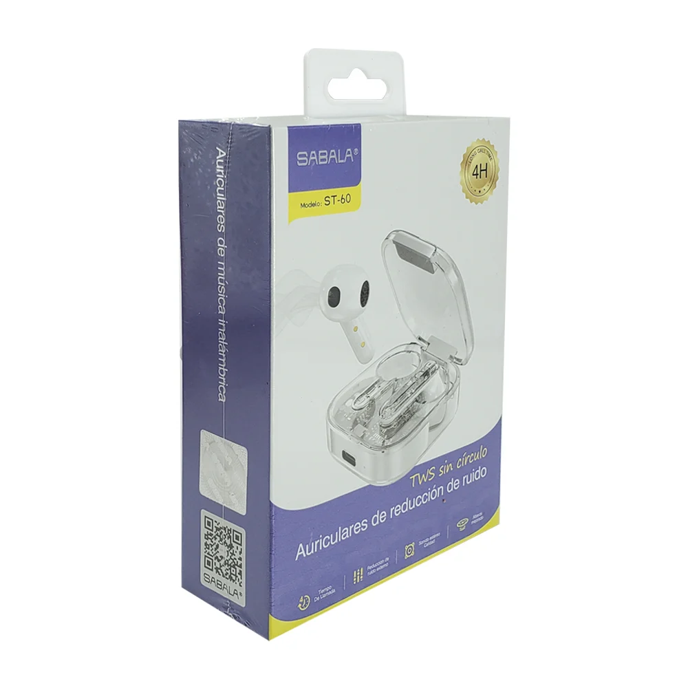 Audífonos inalámbricos sabala tipo earphones, con estuche cargador transparente / st-60