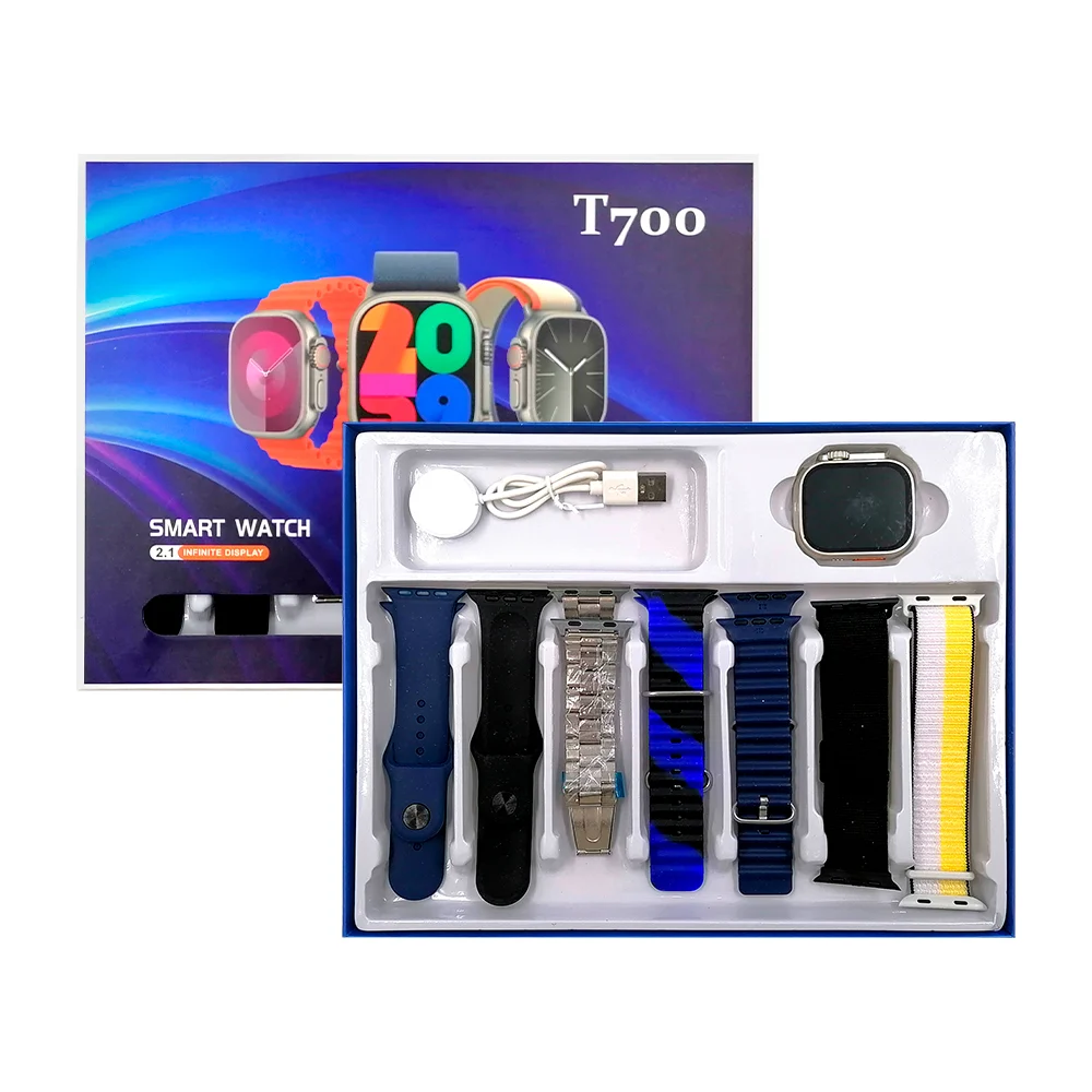 Smart watch t700 con 7 correas intercambiables de plástico y cargador magnético, variedad de colores / 7+1 seven plus one / t-508