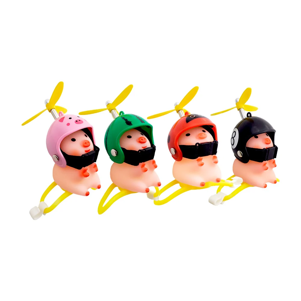 1pza Mini cerdito puerquito con casco y luz led rgb, variedad de colores / t-606-3805