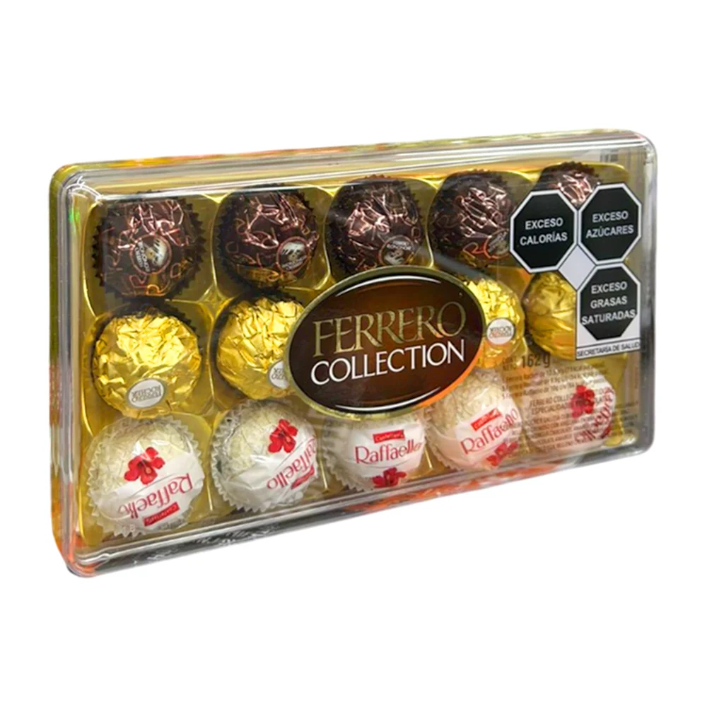 Caja ferrero collection con 15 chocolates de 3 sabores diferentes / t15x6x2