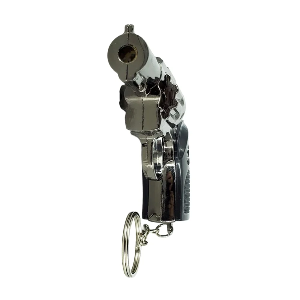 1pza Llavero encendedor de gas recargable en forma de pistola en tono metálico / t184-142