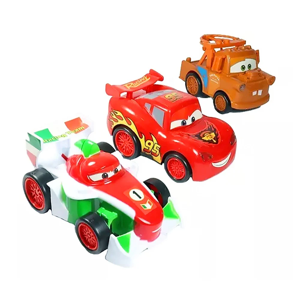 Paquete 3 carros de fricción con diseño de cars rayo mcqueen, mate y francesco / t356495