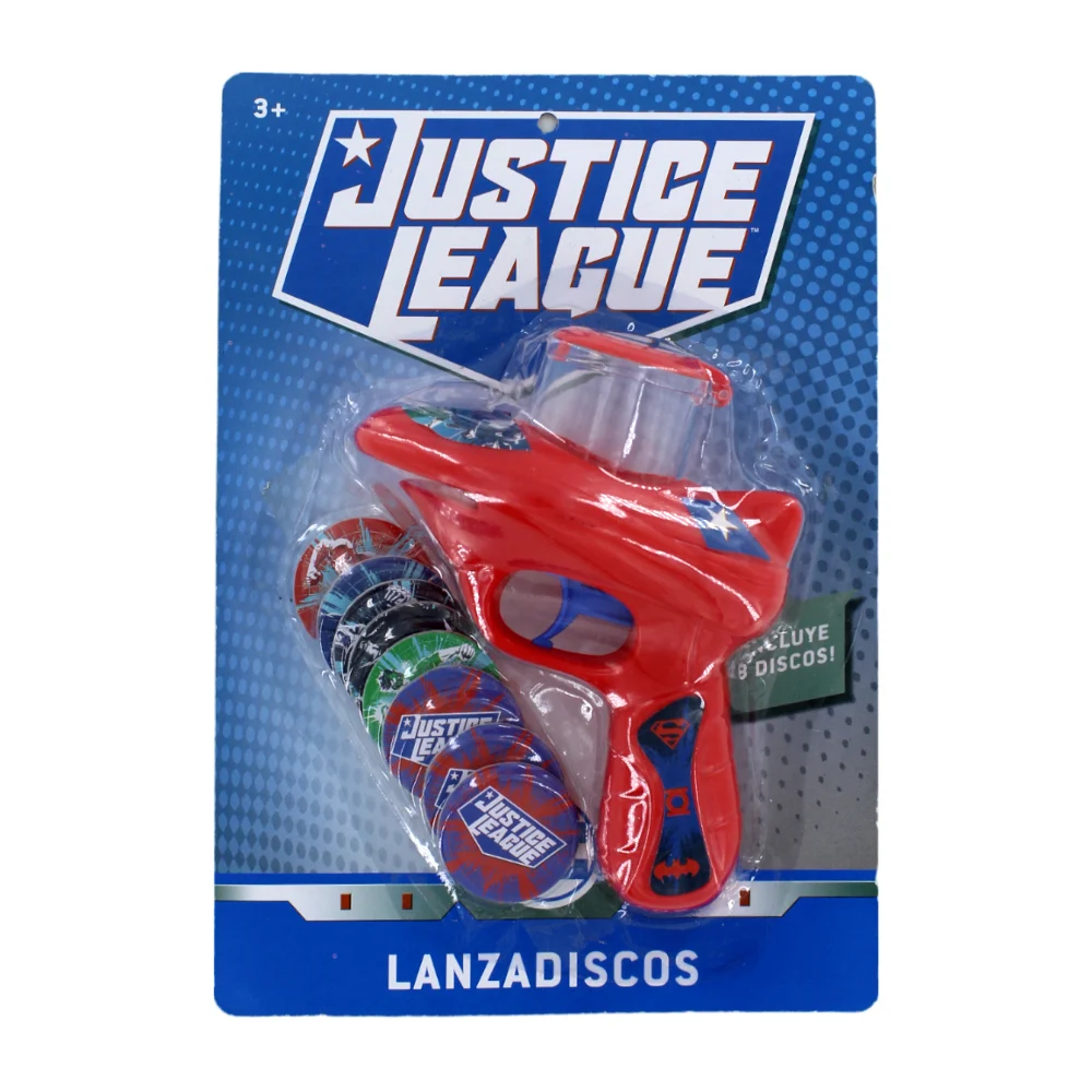 Pistola de juguete lanza discos con diseño de la liga de la justicia y 8 discos / justice league / t377497