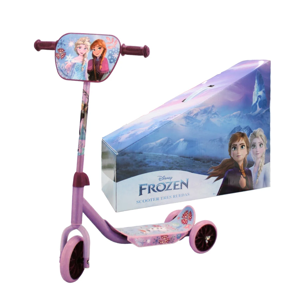 Scooter patín del diablo infantil metálico plegable con 3 ruedas, luz led y estampado de frozen / t378079