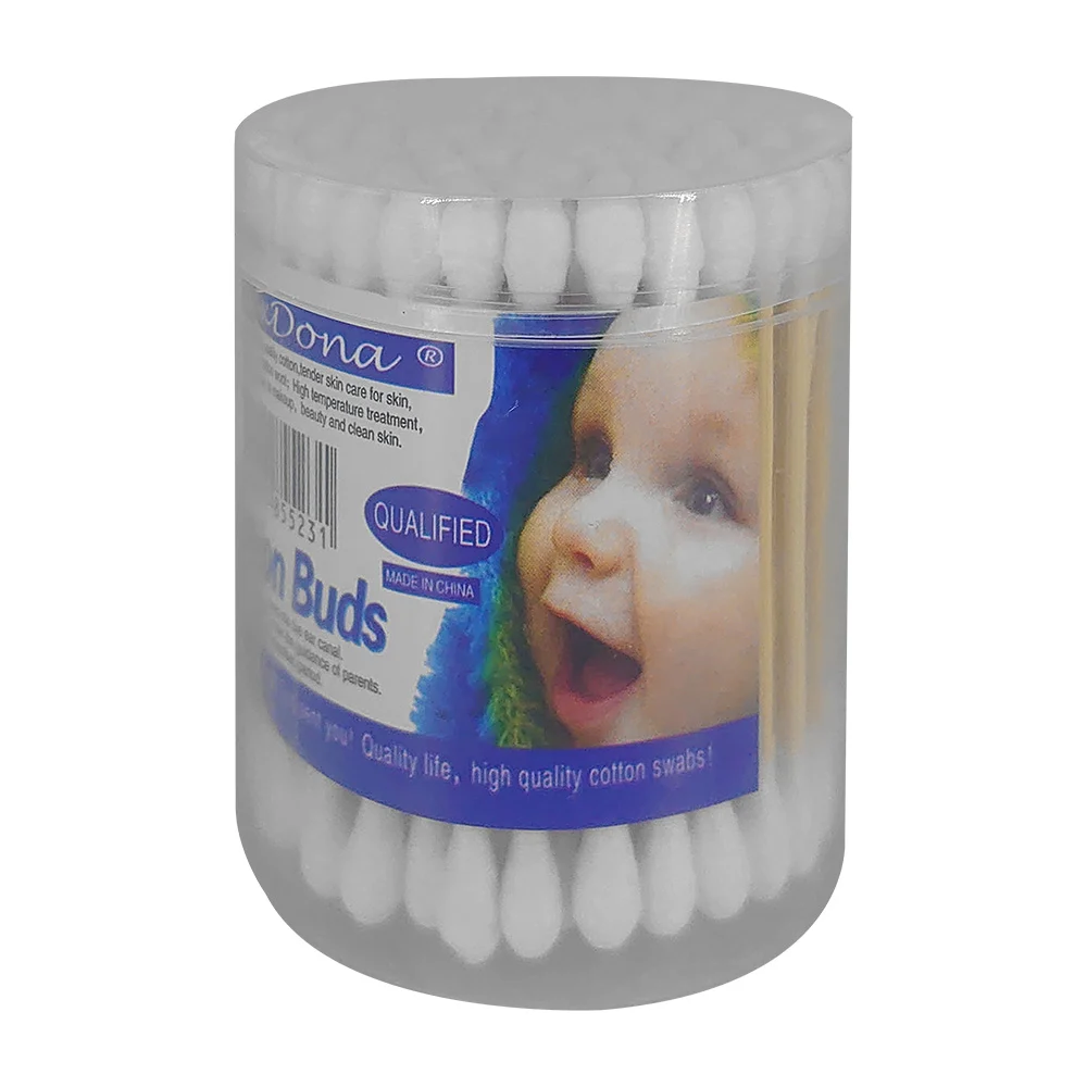 1pza Bote pequeño transparente de cotonetes max dona con bastoncillo de madera / cotton buds / 855231