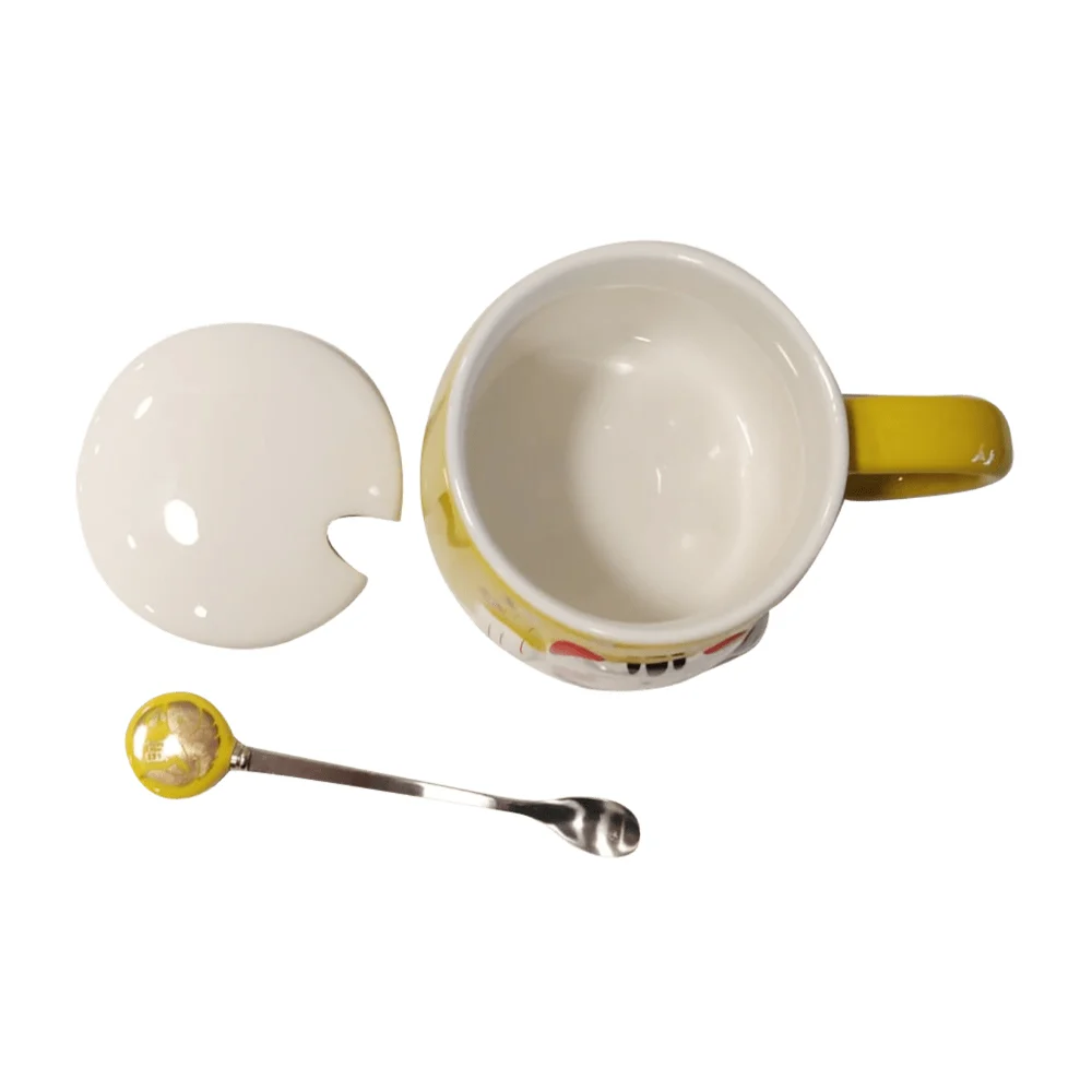 Taza de cerámica con diseño del gato de la fortuna + tapa y cuchara / taza-598