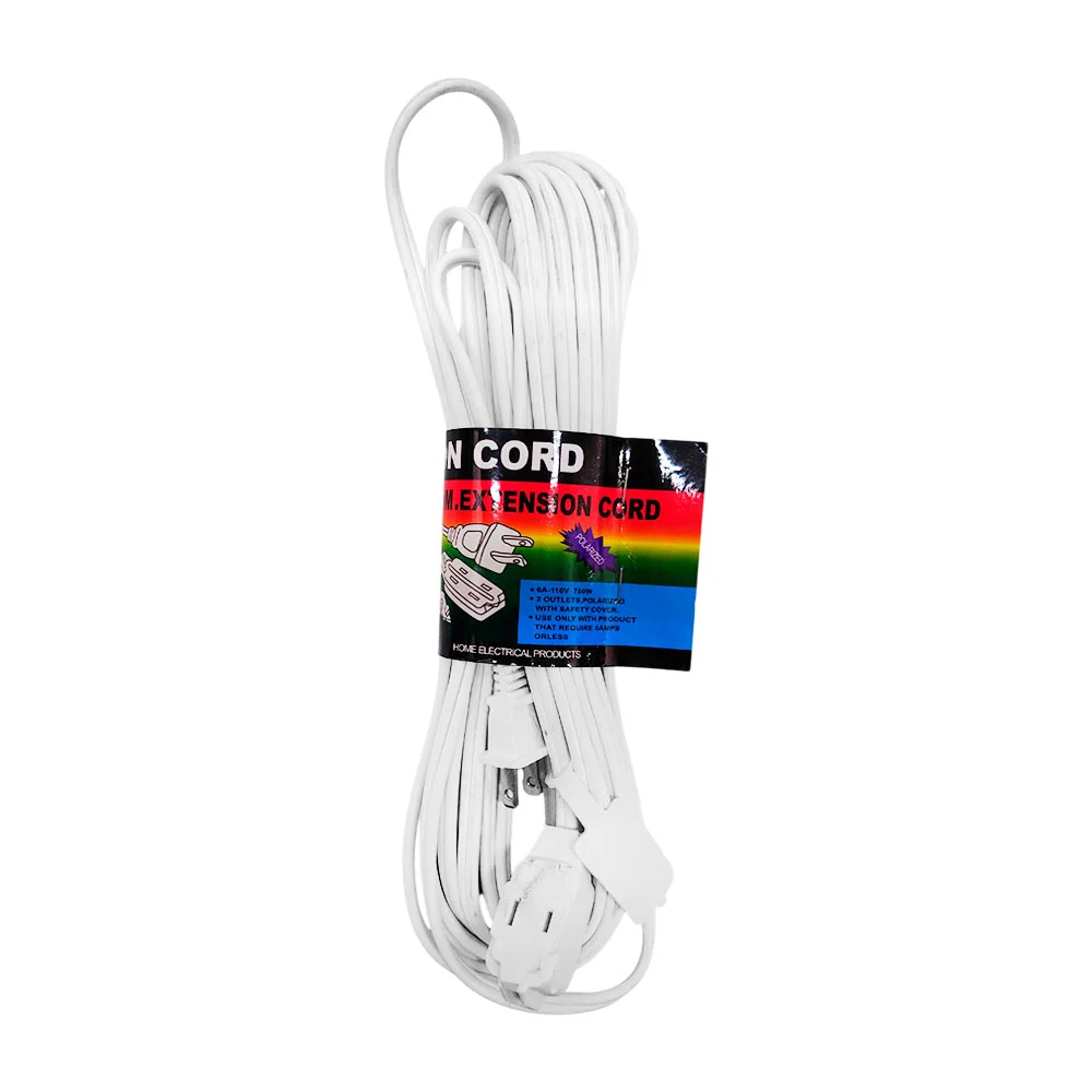 1pza Extensión blanca de 10m para uso interno en el hogar, con 3 tomacorrientes y protección de plástico, variedad de usos / 30ft extension cord / zy-zl39