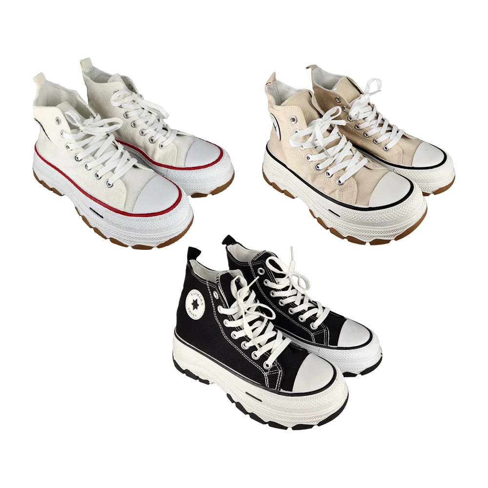 Par de tenis fashion shoes de tela con suela grande diseño liso, variedad de colores y tallas / 2024-015