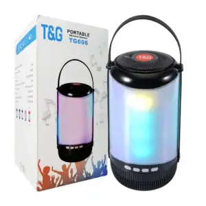 Bocina bluetooth cilíndrica portátil con luz rgb, agarradera de plást…