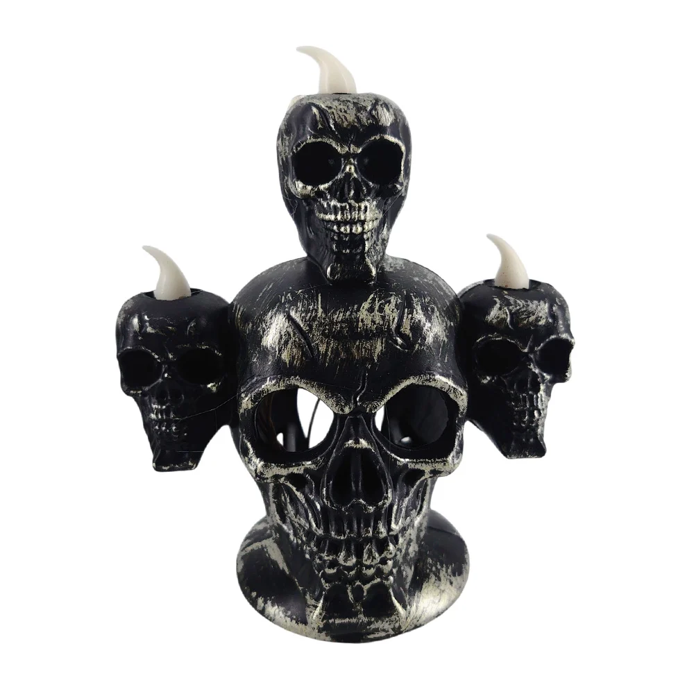 Vela tipo candelabro con diseño de calaveras craneos con luz blanca / hb-4