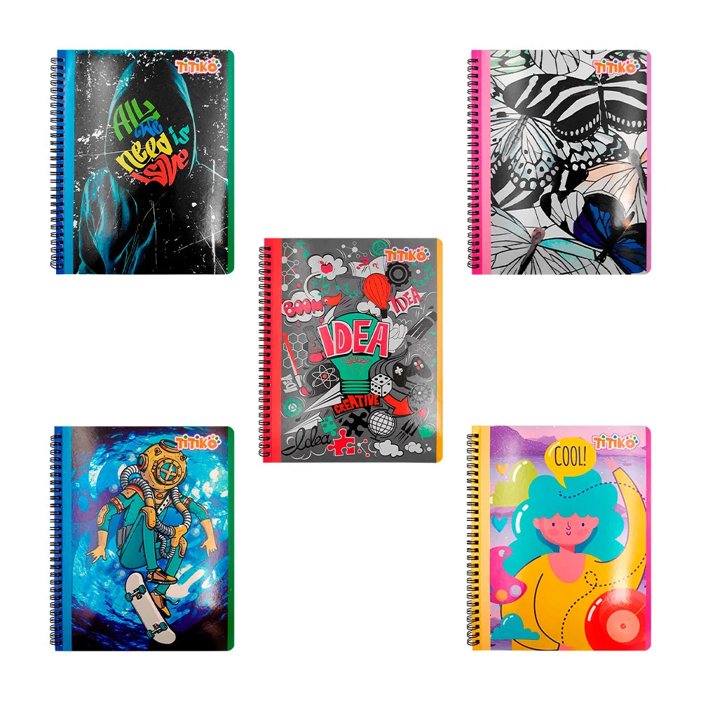 1pza Cuaderno profesional de 70 hojas, de 20x25 cms, hoja rayada y estampado infantil, variedad de diseños / titiko / 70 hojas