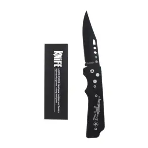 Navaja táctica de acero inoxidable en color negro de 20cm con estampa…