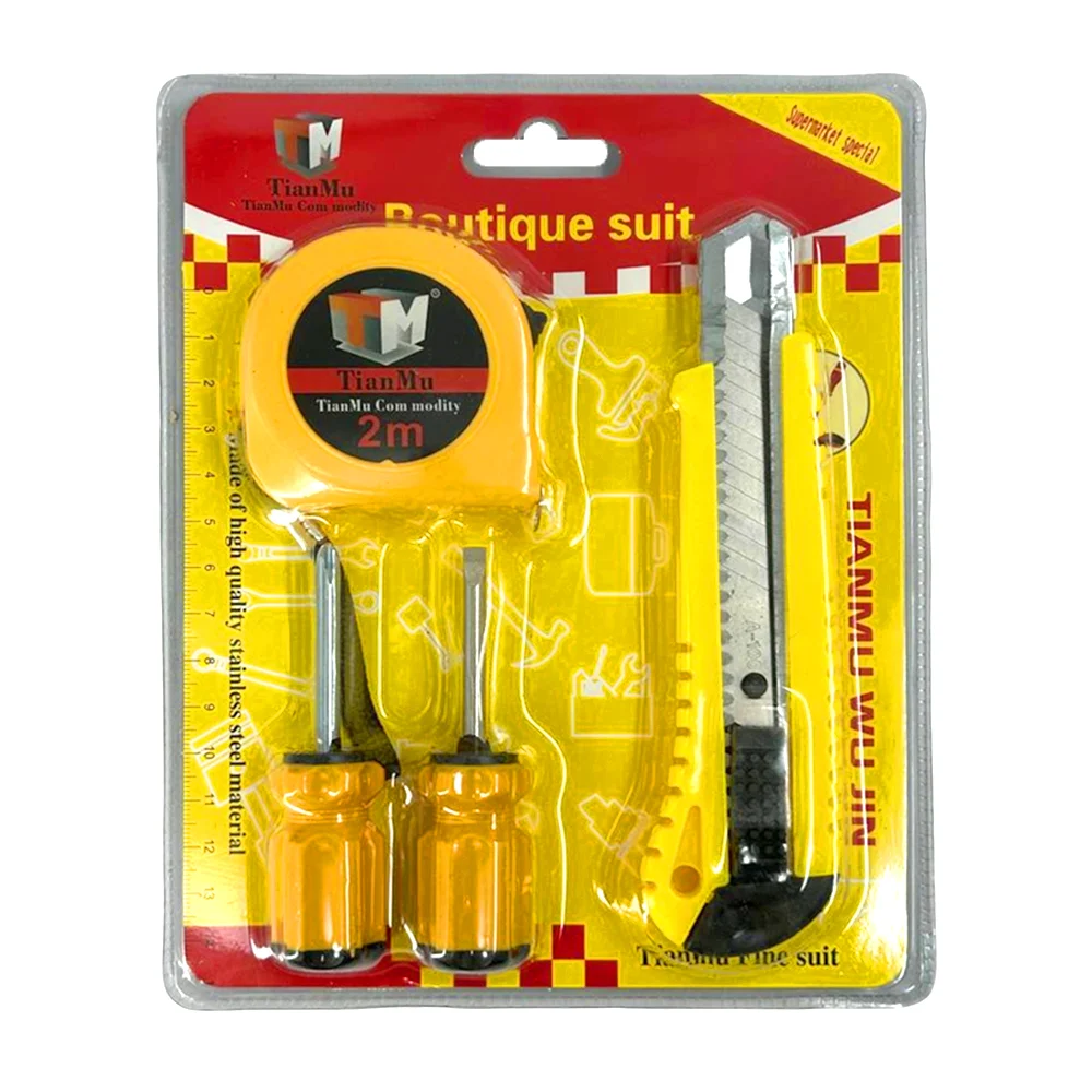 Set de 4 herramientas, 2 desarmadores chicos, cutter y flexometro de 2m / boutique suit / tl35301