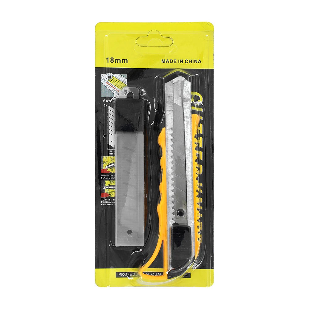 Blíster de cutter grande + caja con 3 navajas de repuesto de 18mm, variedad de colores / 20286