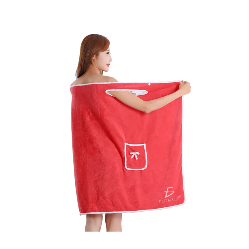 Toalla corporal tipo bata afelpada con broches y bolsa pequeña, variedad de colores