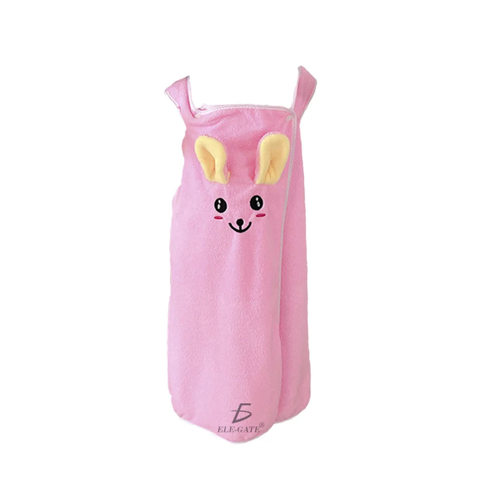 Toalla de baño infantil tipo bata afelpada con decoración de animalito y banda para el cabello, variedad de colores