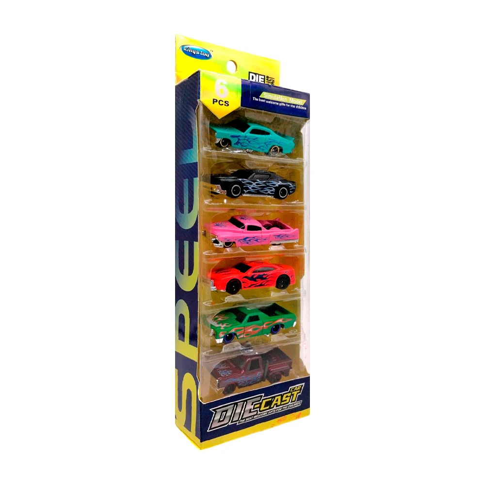 Paquete 6 carros de juguete a escala 1:64 con diseño de flama, variedad de colores / die-cast car / toy974