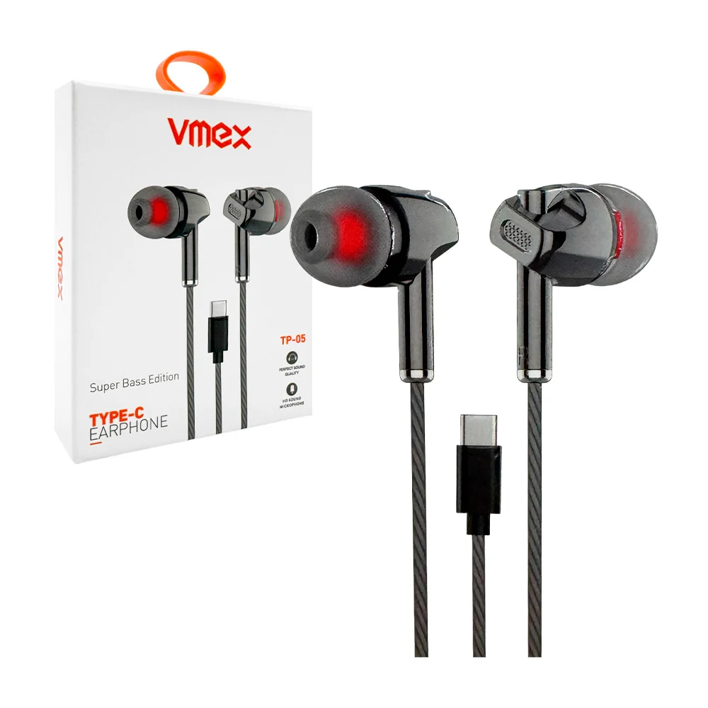 Audífonos alámbricos manos libres con efecto espejo en el auricular conector tipo c, variedad de colores / tp-05 / super bass edition