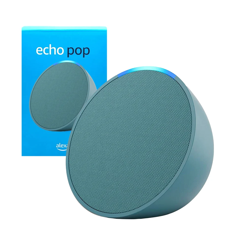 1pza Bocina inteligente echo pop, con asistente de voz, iluminación led, botones de reproducción y sonido unidireccional, variedad de funciones, color azul verdoso / amazon / alexa / trk-6272